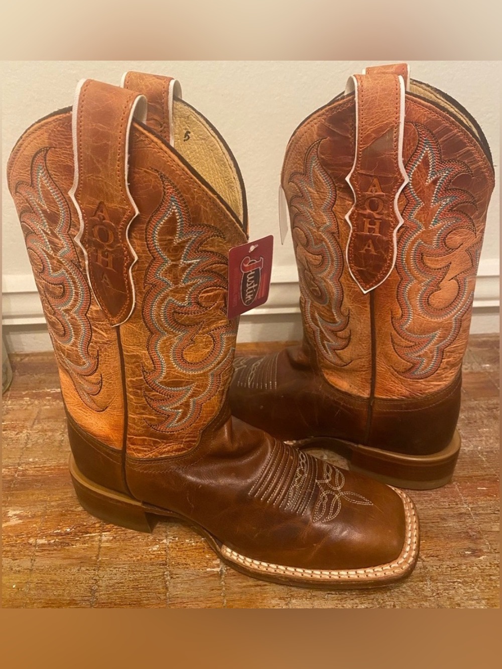 Justin Dusty Cognac Leather Western Boots Sz 6.5 $310